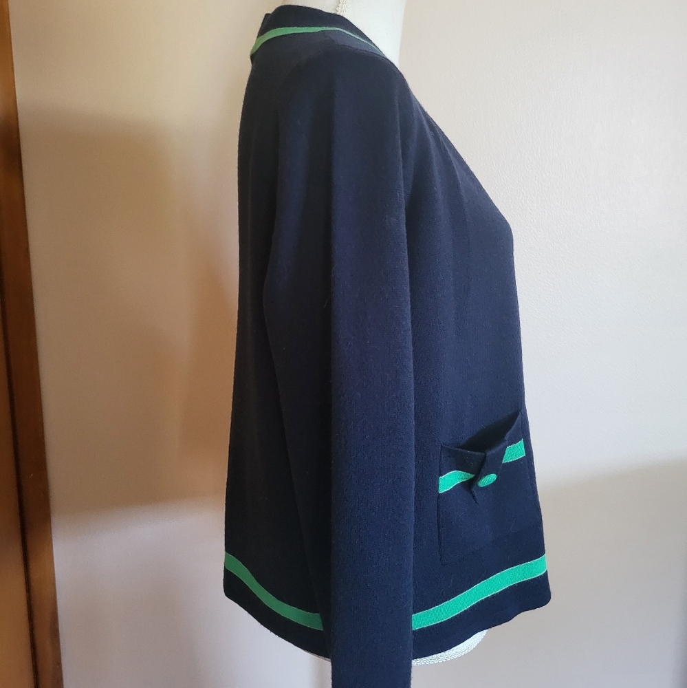 J. Crew Navy Cardigan with Bright Green Trim - Picture 4 of 10